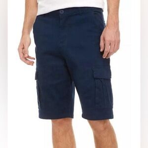 NEW - BLU ROCK Men’s Classic Belted Cotton Cargo Pocket Shorts. Navy. Size 40